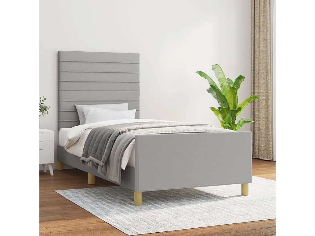 Lit avec tête de lit Gris clair 100x200 Tissu