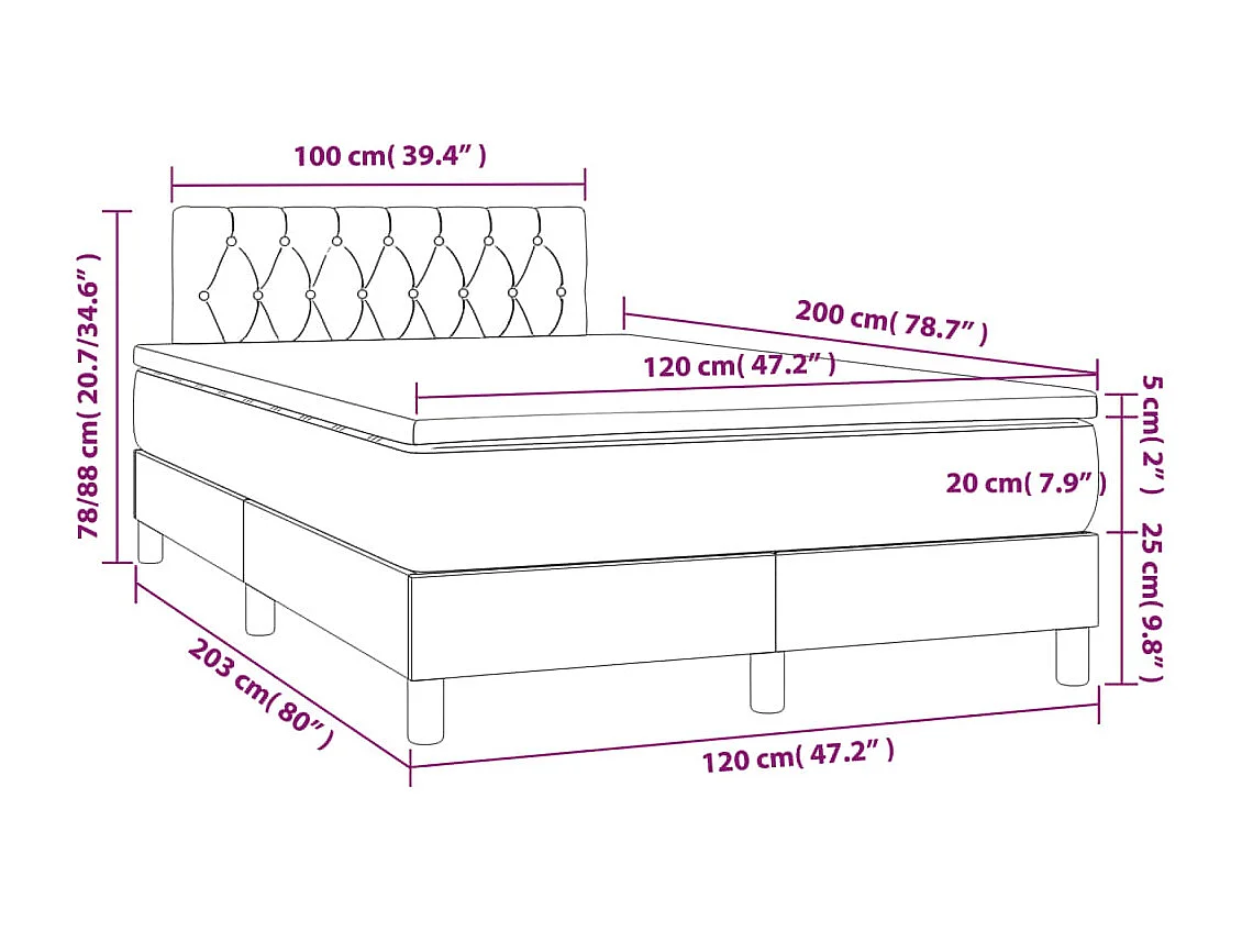 Lit à sommier tapissier avec matelas Bleu 120x200 Tissu 3