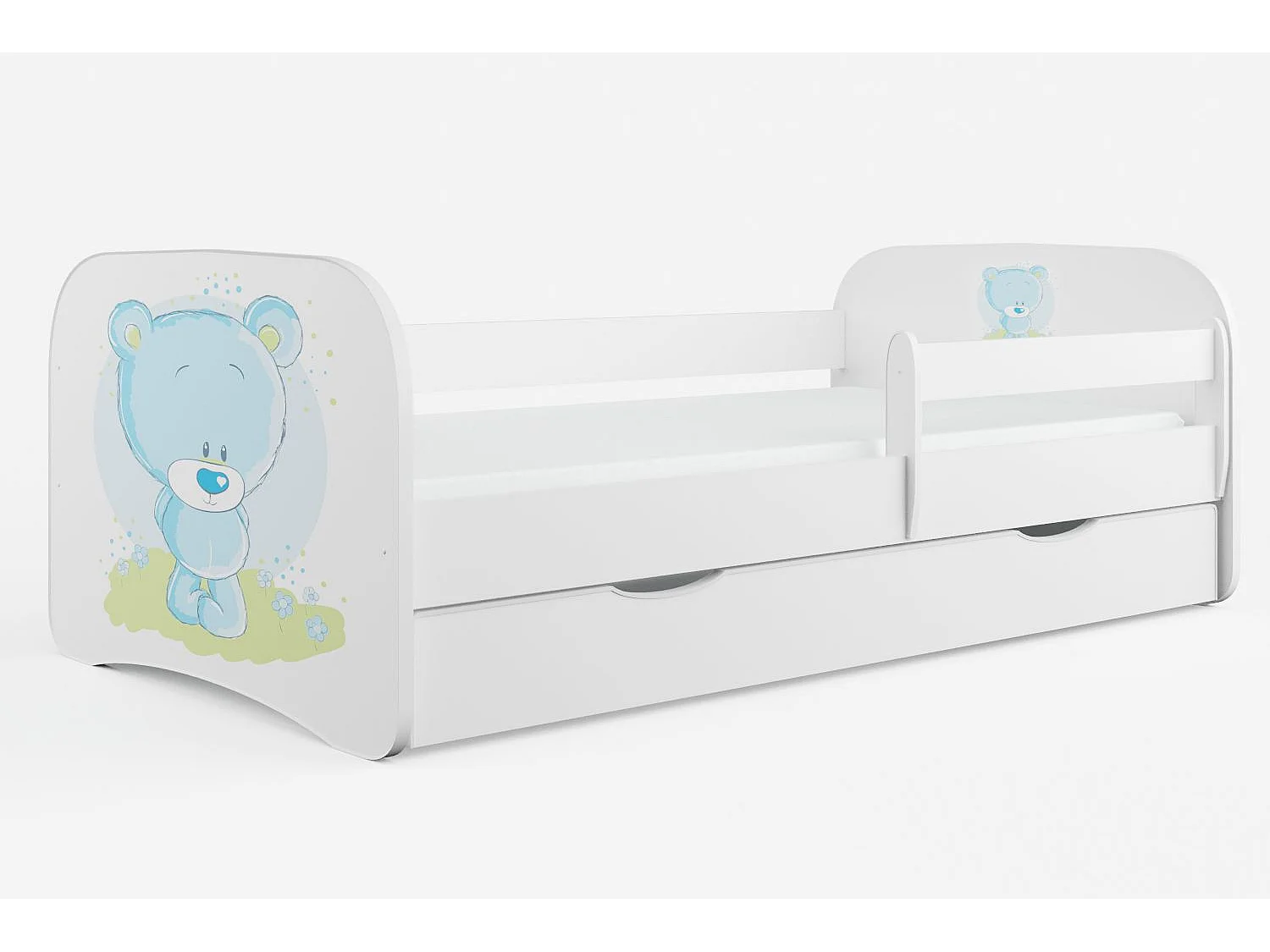 Lit enfant nounours avec sommiers et barrière de sécurité amovible Drimy-80x160-Tiroirs Avec tiroir