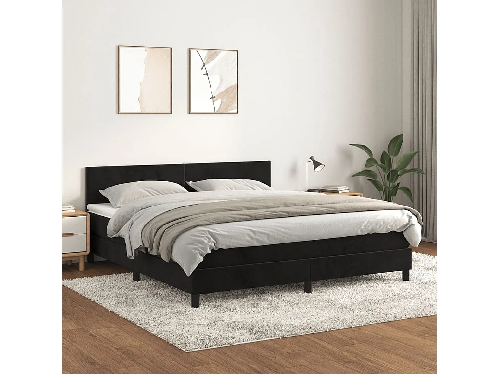 Lit à sommier tapissier et matelas Noir 160x200 Velours