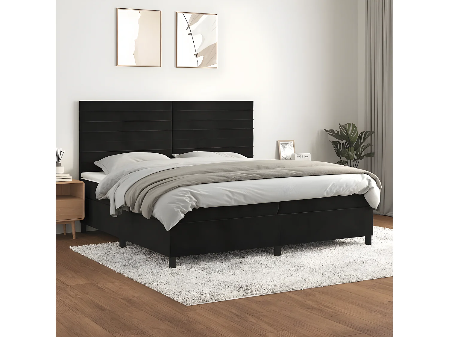 Lit à sommier tapissier et matelas Noir 200x200 Velours 5