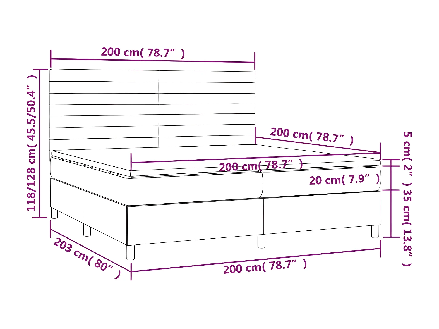 Lit à sommier tapissier et matelas Noir 200x200 Velours 5