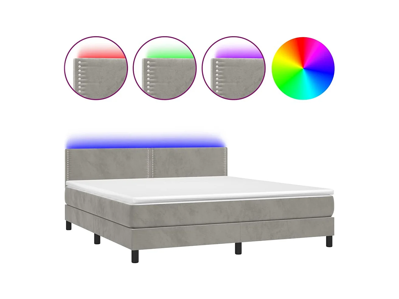 Lit à sommier tapissier matelas et LED Gris clair 160x200 Velours