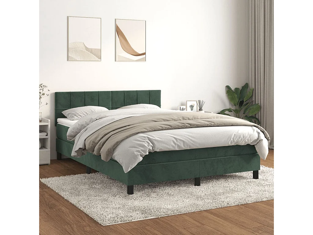 Lit à sommier tapissier et matelas Vert foncé 140x200 Velours
