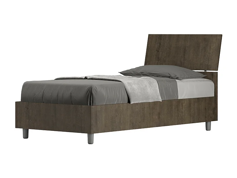 Cama Renoma de madera con cabecero inclinado.-Color Marrón oscuro-Ropa de cama 80x200 cm-Versión Con base