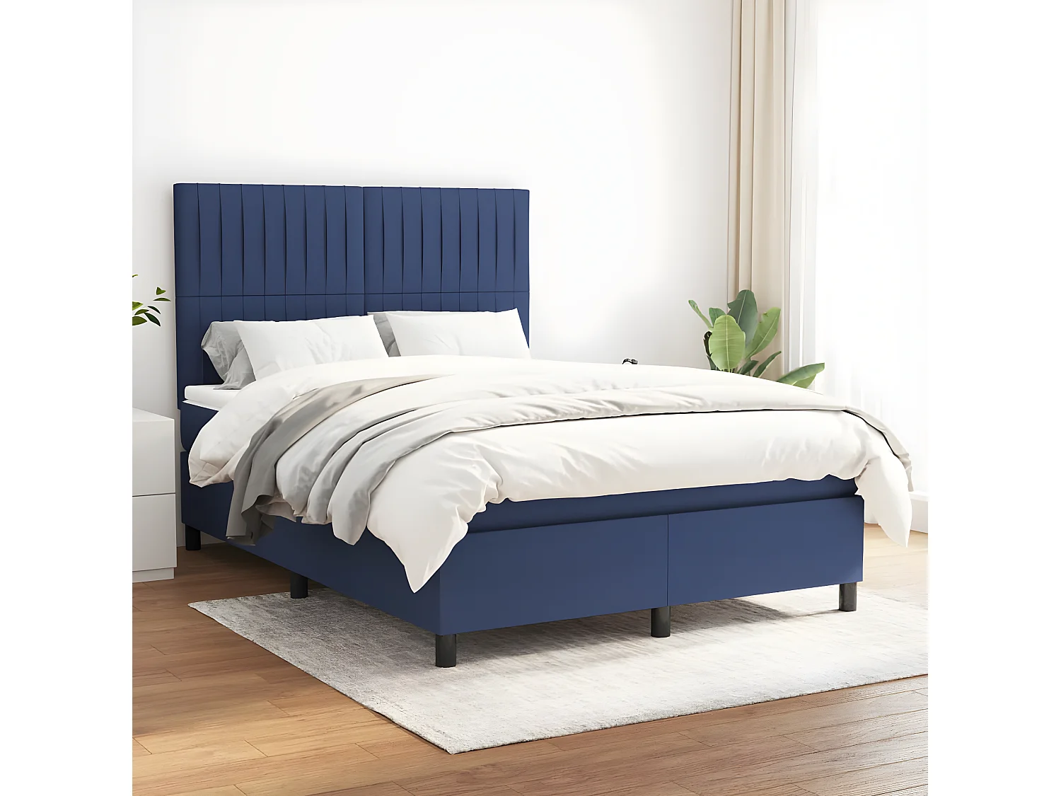 Lit à sommier tapissier avec matelas Bleu 140x200 Tissu 4