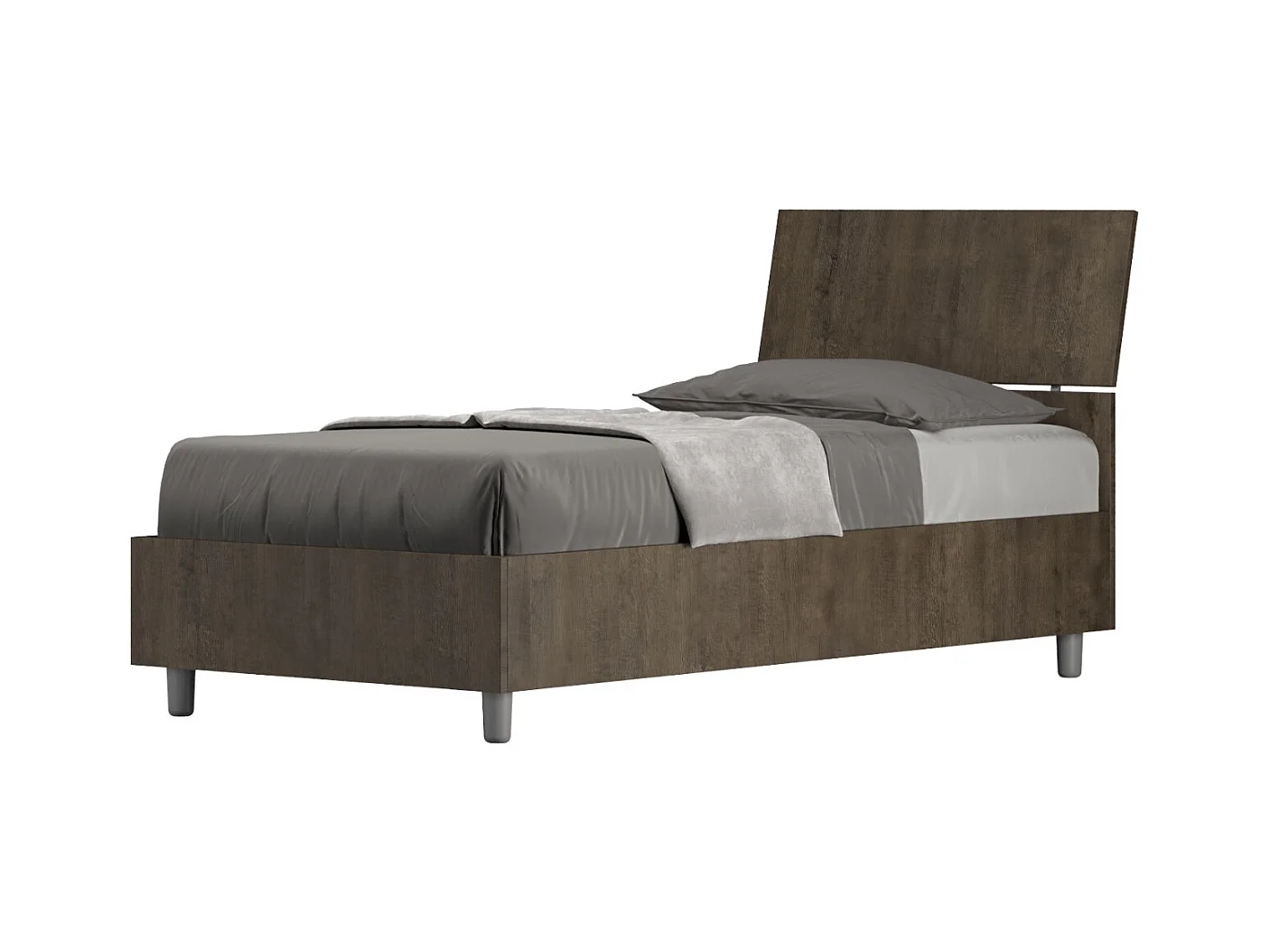 Lit en bois avec tête de lit inclinée Renoma-Couleur Marron Foncé-80x200