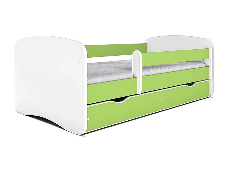 Cama infantil verde con somieres y barrera de seguridad extraíble Drimy-Colchones de espuma-Ropa de cama 80x160 cm