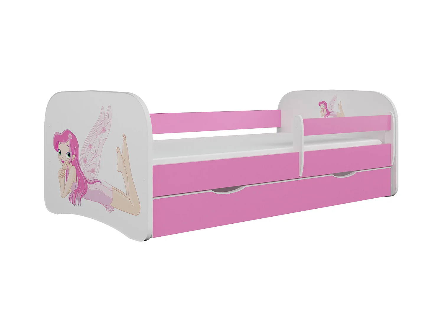 Lit enfant rose petite fée avec sommiers et barrière de sécurité amovible Drimy-80x180