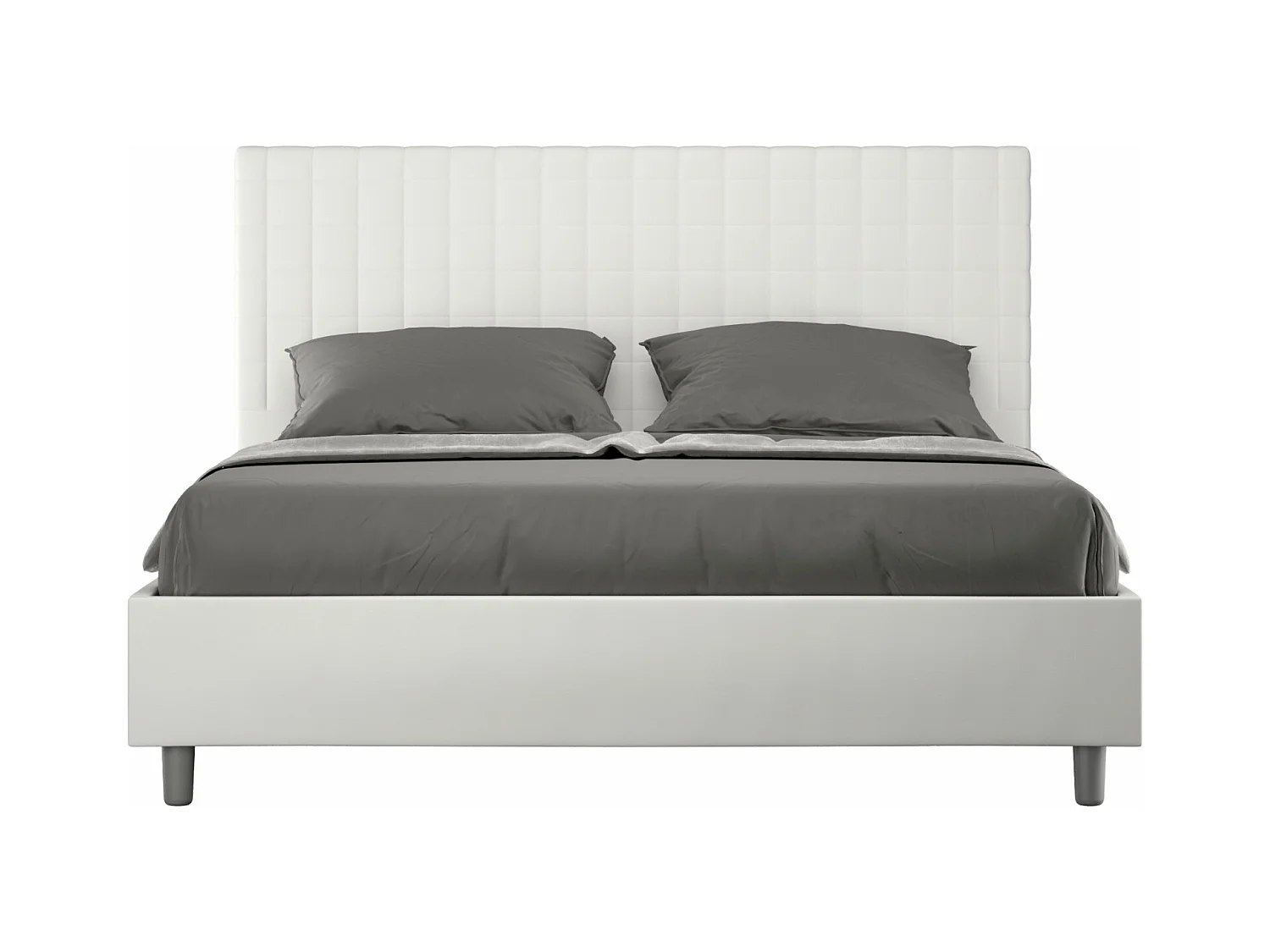 Lit matelassé à carreaux simili cuir Kunda-Couleur Blanc-160x200-Option Avec sommier