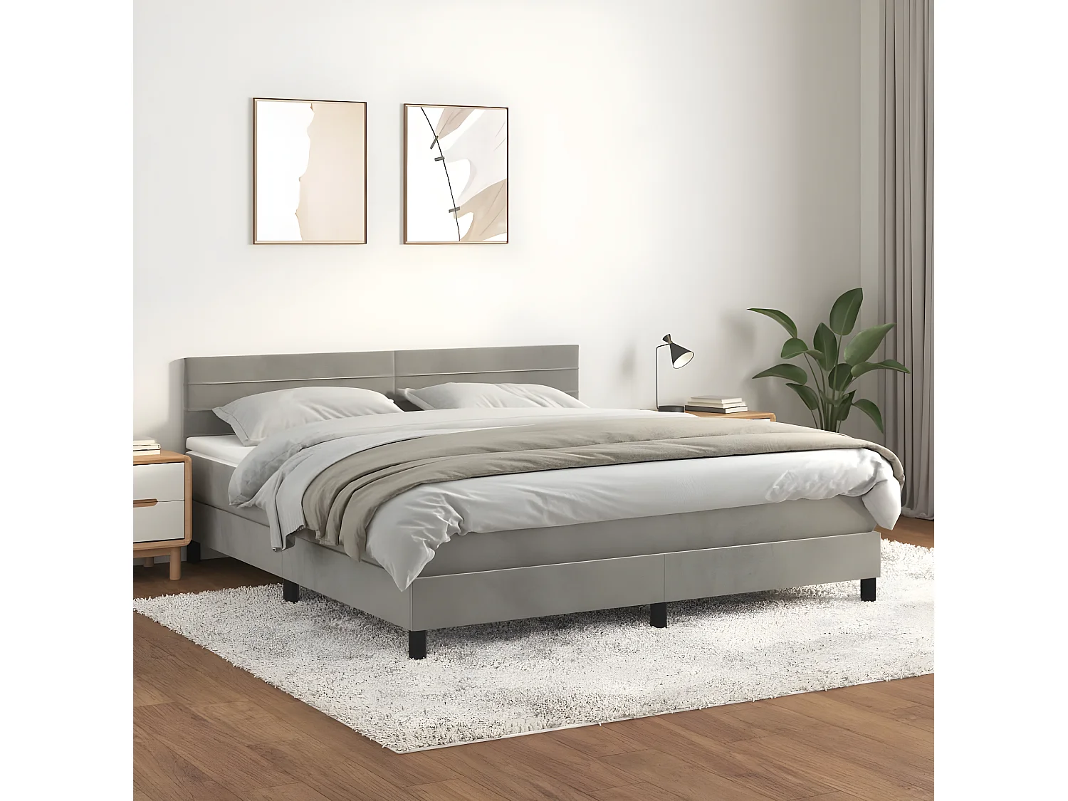 Lit à sommier tapissier et matelas Gris clair 160x200 Velours 2