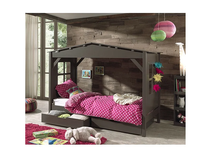 Massief grenen cabinebed taupe Pinie 90x200 cm-Model 2 kleine lades