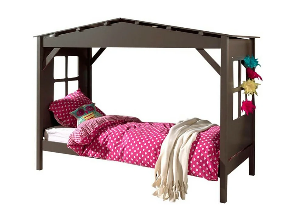 Lit Enfant "Cabane" Home & 2 Tiroirs de Lit Taupe
