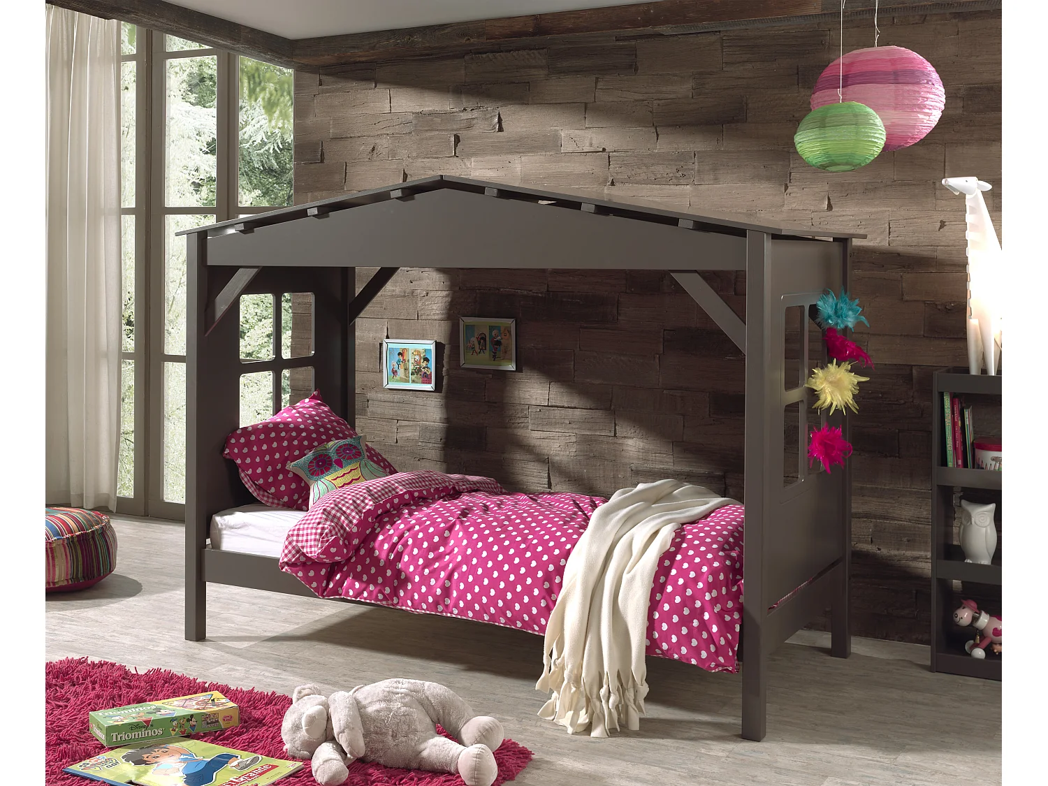 Lit Enfant "Cabane" Home & 2 Tiroirs de Lit Taupe