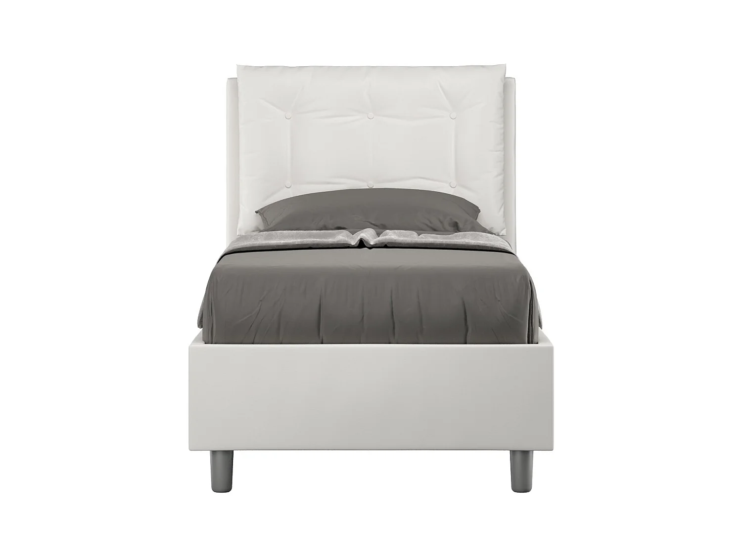 Cama de diseño 80x190 cm con cabecero y cojín acolchado en polipiel blanca Andry-Opción Con base y sin caja