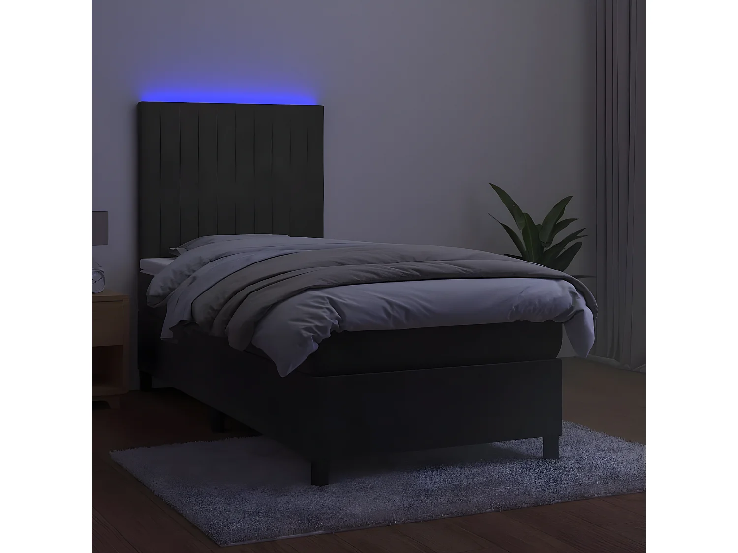 Lit à sommier tapissier et matelas et LED Gris foncé 90x200 Velours