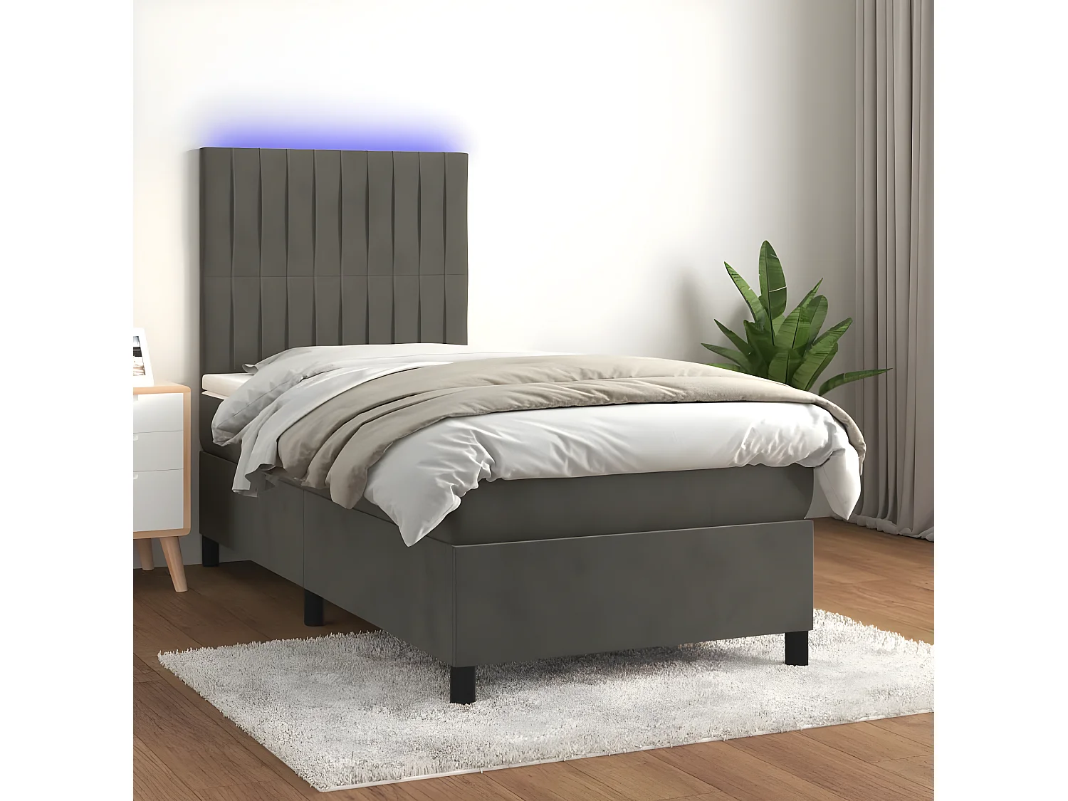 Lit à sommier tapissier et matelas et LED Gris foncé 90x200 Velours