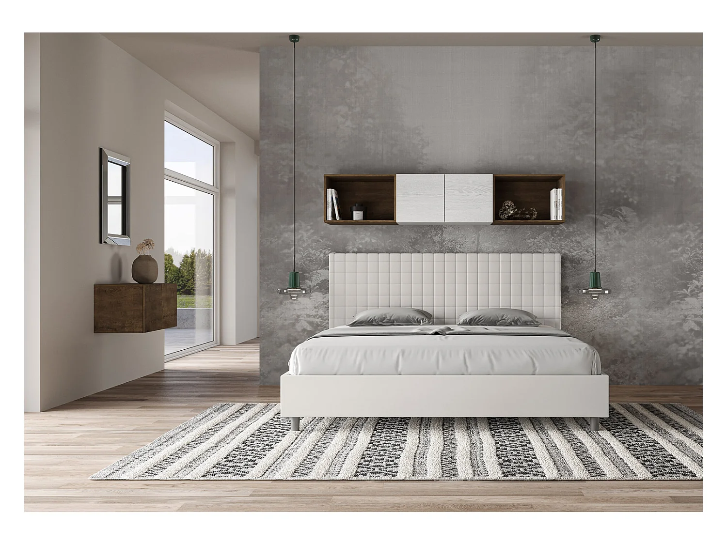 Kunda kunstleer geruit gewatteerd bed-Kleur Wit-Slapen 200x200cm-Keuze Zonder boxspring