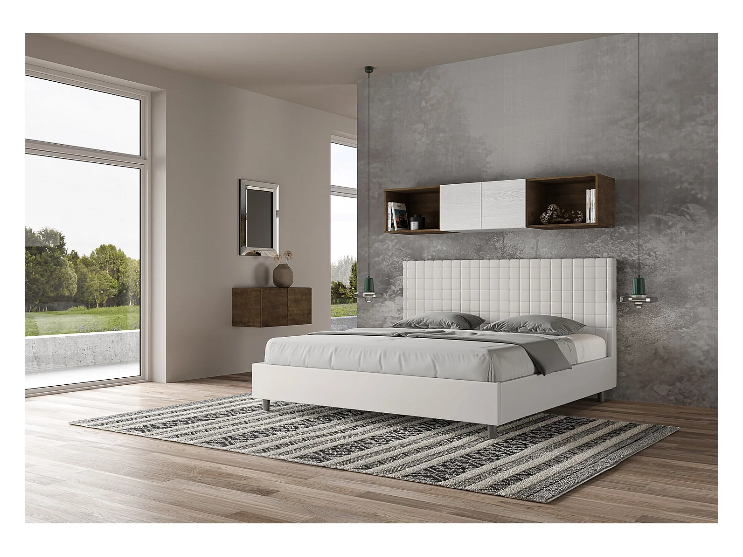 Kunda kunstleer geruit gewatteerd bed-Kleur Wit-Slapen 200x200cm-Keuze Zonder boxspring