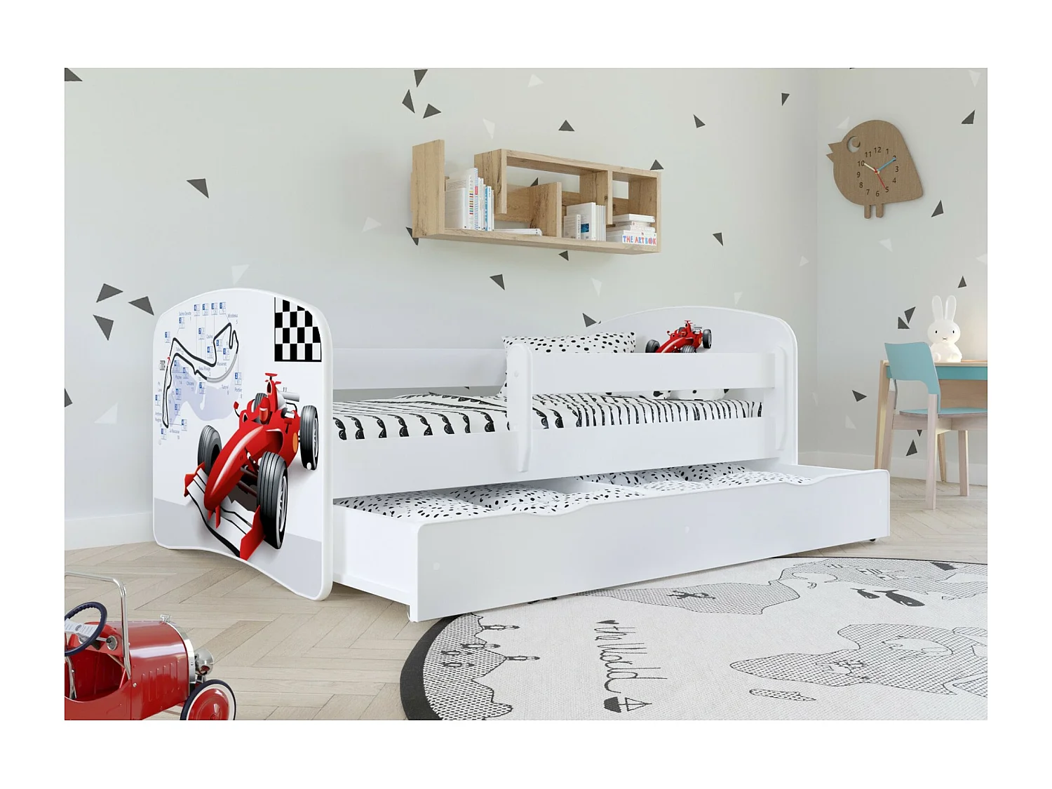 Cama infantil de pie princesa y caballo con somieres y barrera de seguridad extraíble Drimy-Ropa de cama 70x140 cm-Cajones Con cajón