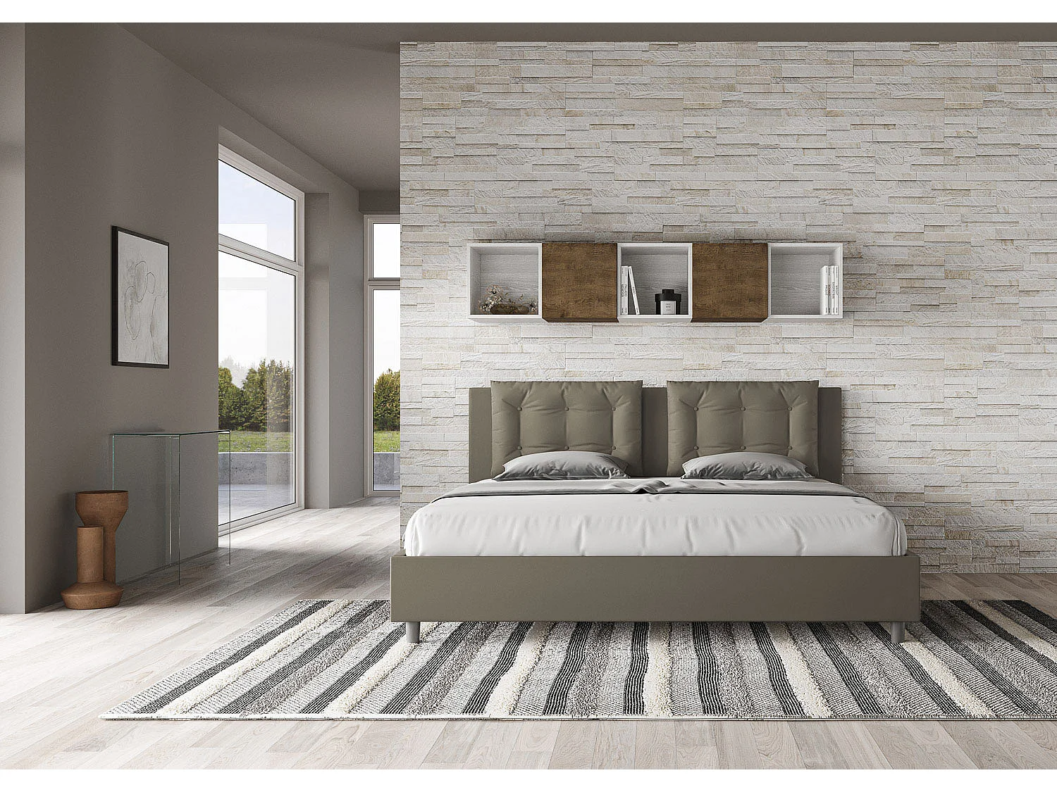 Letto con rete imbottito 180x200 similpelle cappuccino Annalisa