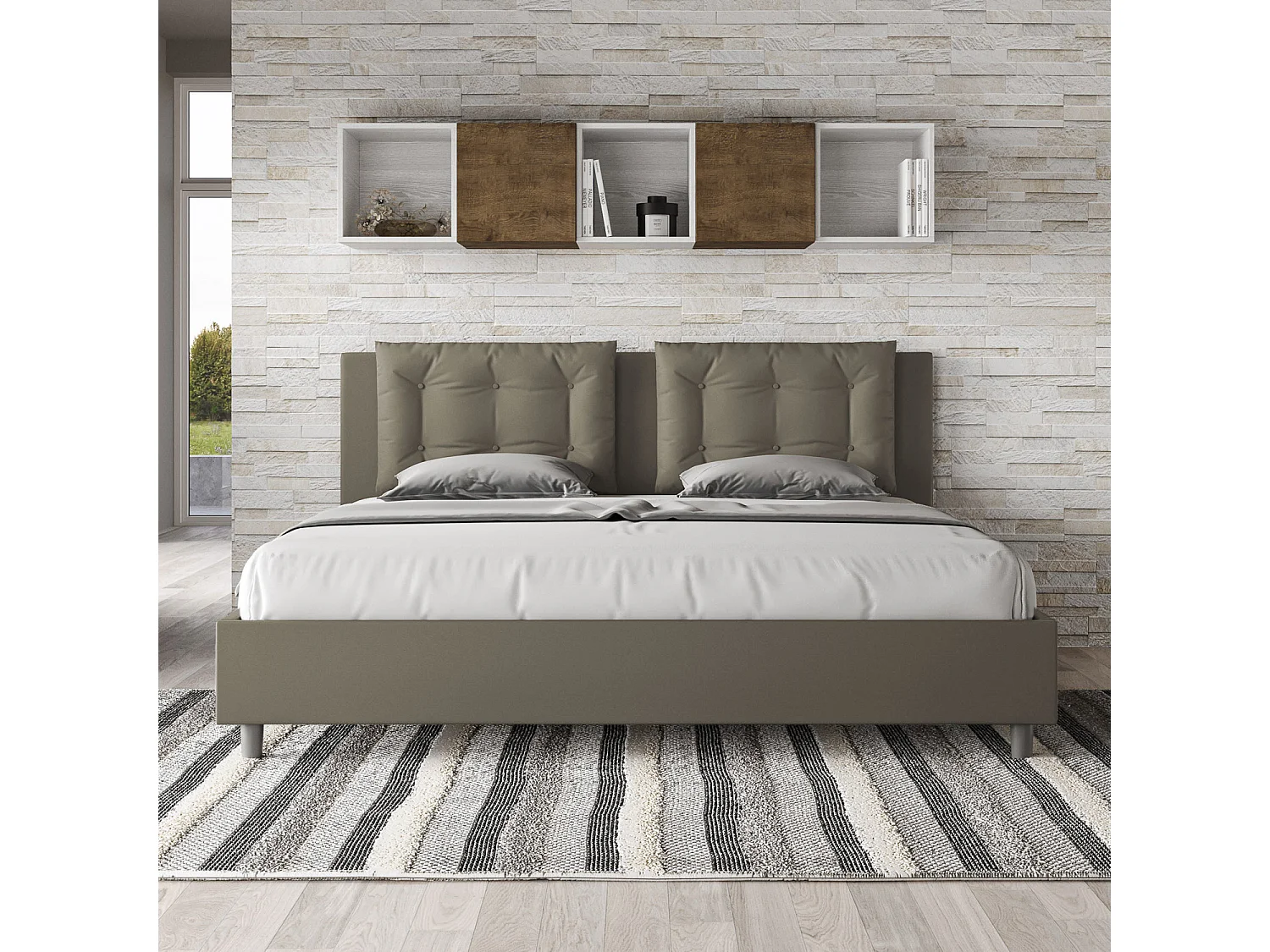 Gestoffeerd bed 180x200 met lattenbodem kunstleer cappuccino Annalisa