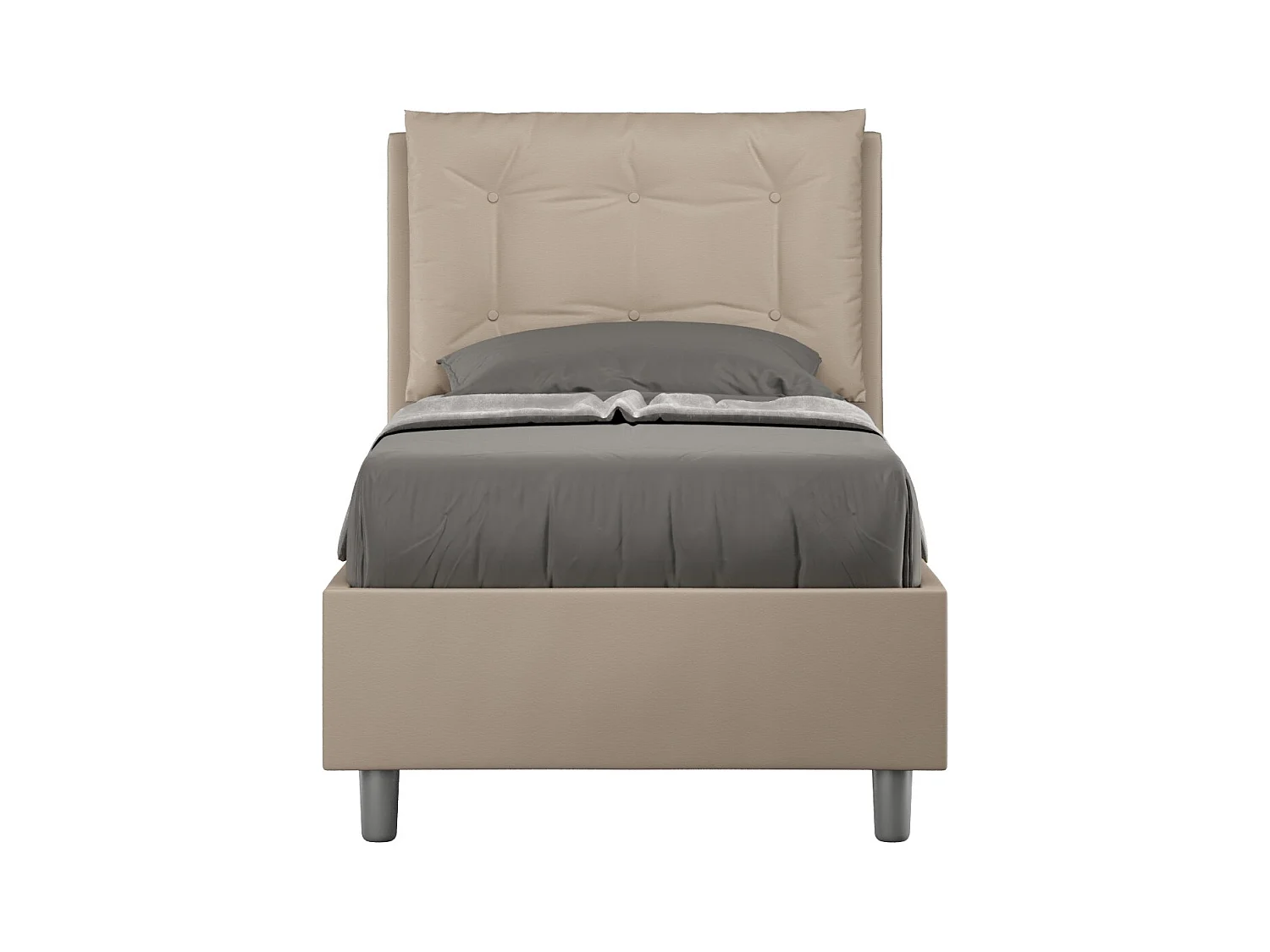 Designbed 80x190 cm met hoofdeinde gewatteerd kussen in beige kunstleer Andry-Keuze Met kofferbak