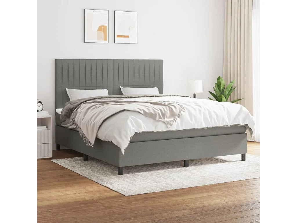 Lit à sommier tapissier avec matelas Gris foncé 160x200 Tissu 5