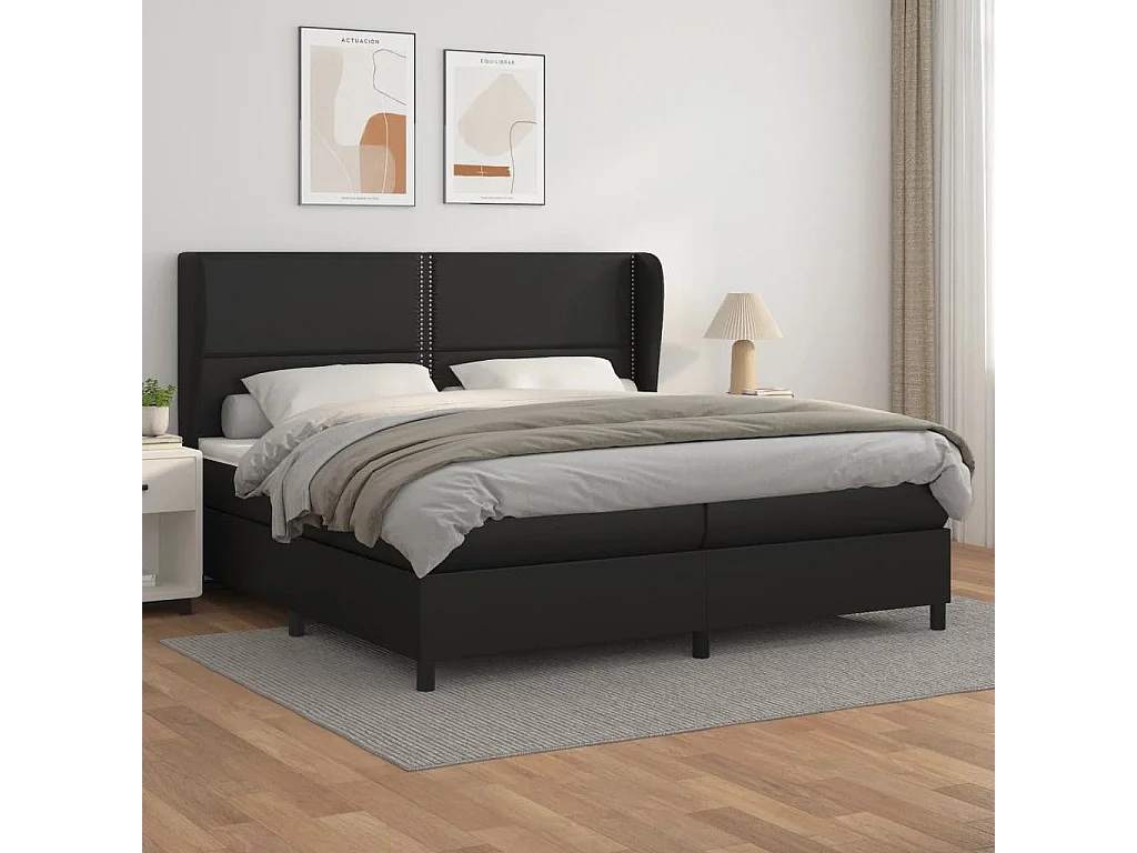 Lit à sommier tapissier avec matelas Noir 200x200 Similicuir 2