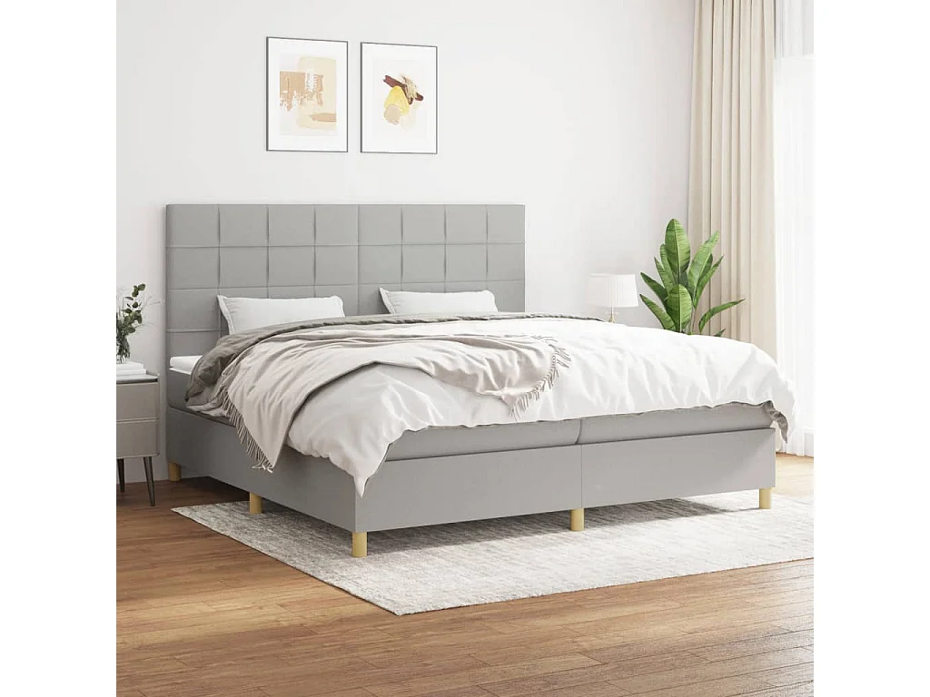 Lit à sommier tapissier avec matelas Gris clair 200x200 Tissu 5