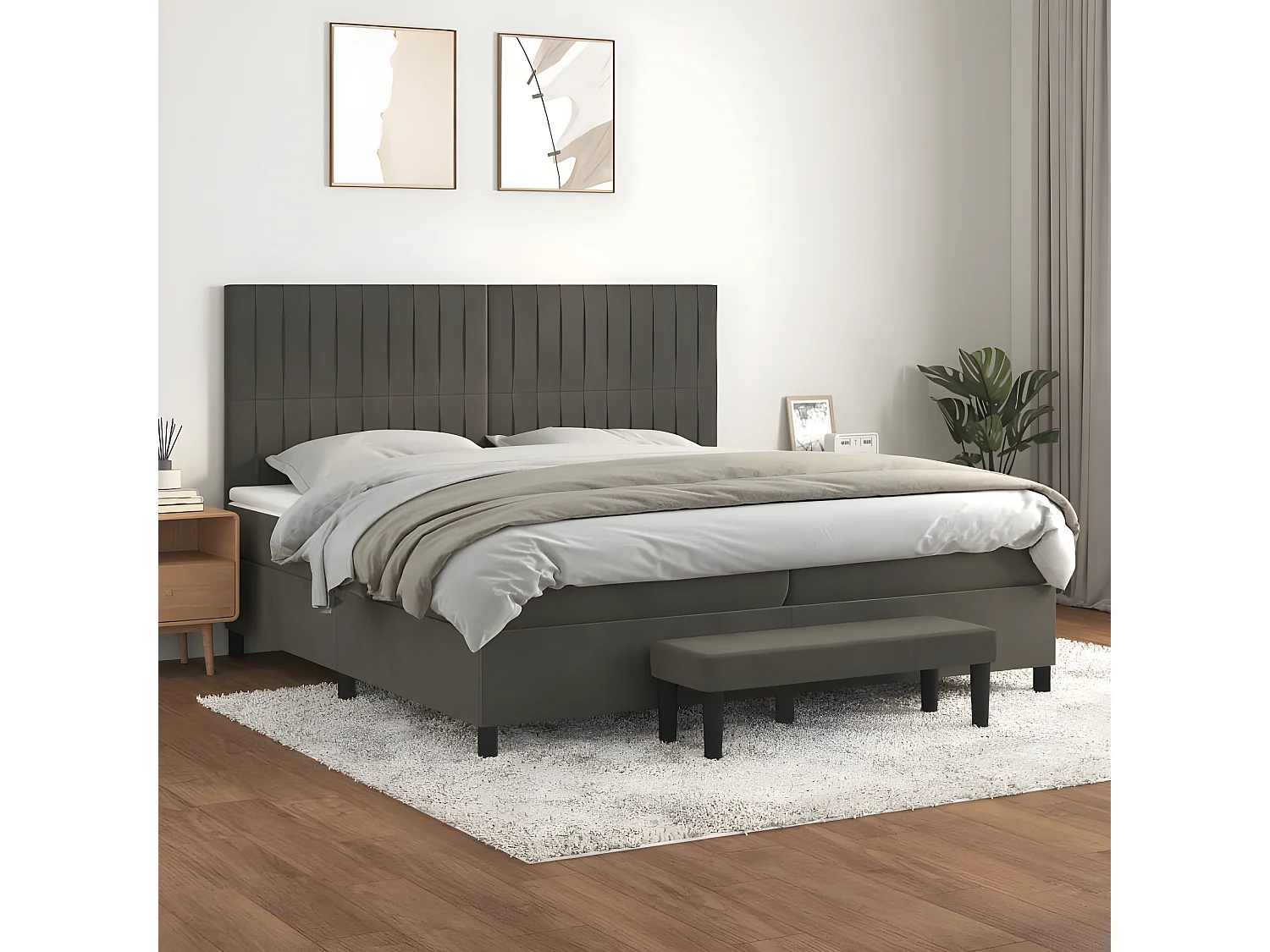 Lit à sommier tapissier et matelas Gris foncé 200x200 Velours 7