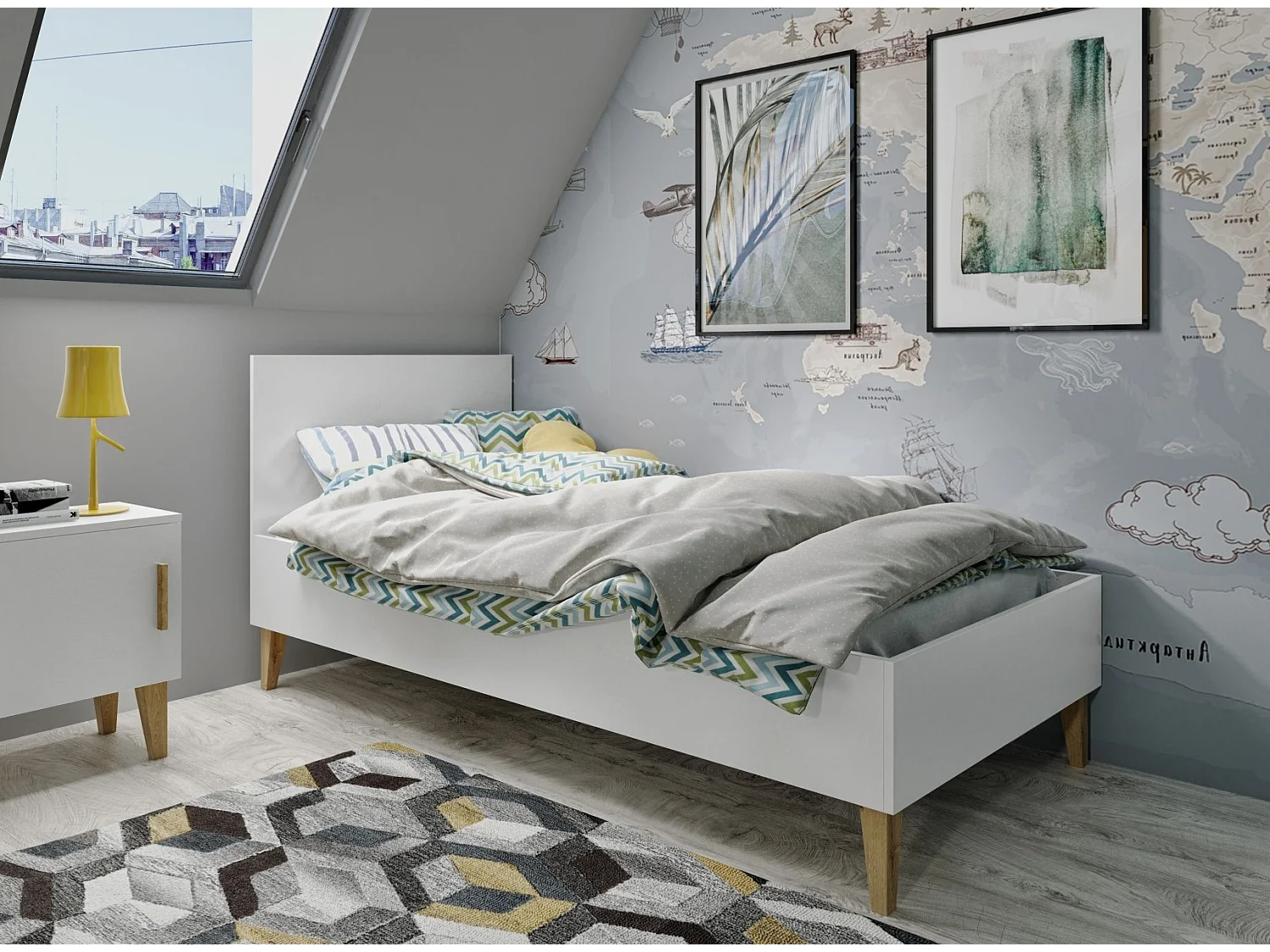 Wit kinderbed met eikenhouten poten Blanka 80x180 cm