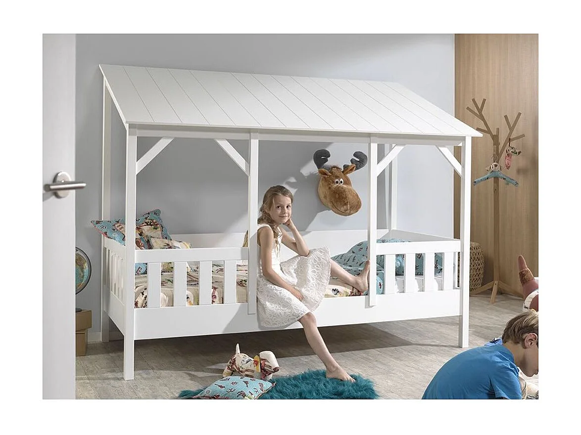Lit Cabane Enfant en Bois "Housebed III" 90x200cm Blanc
