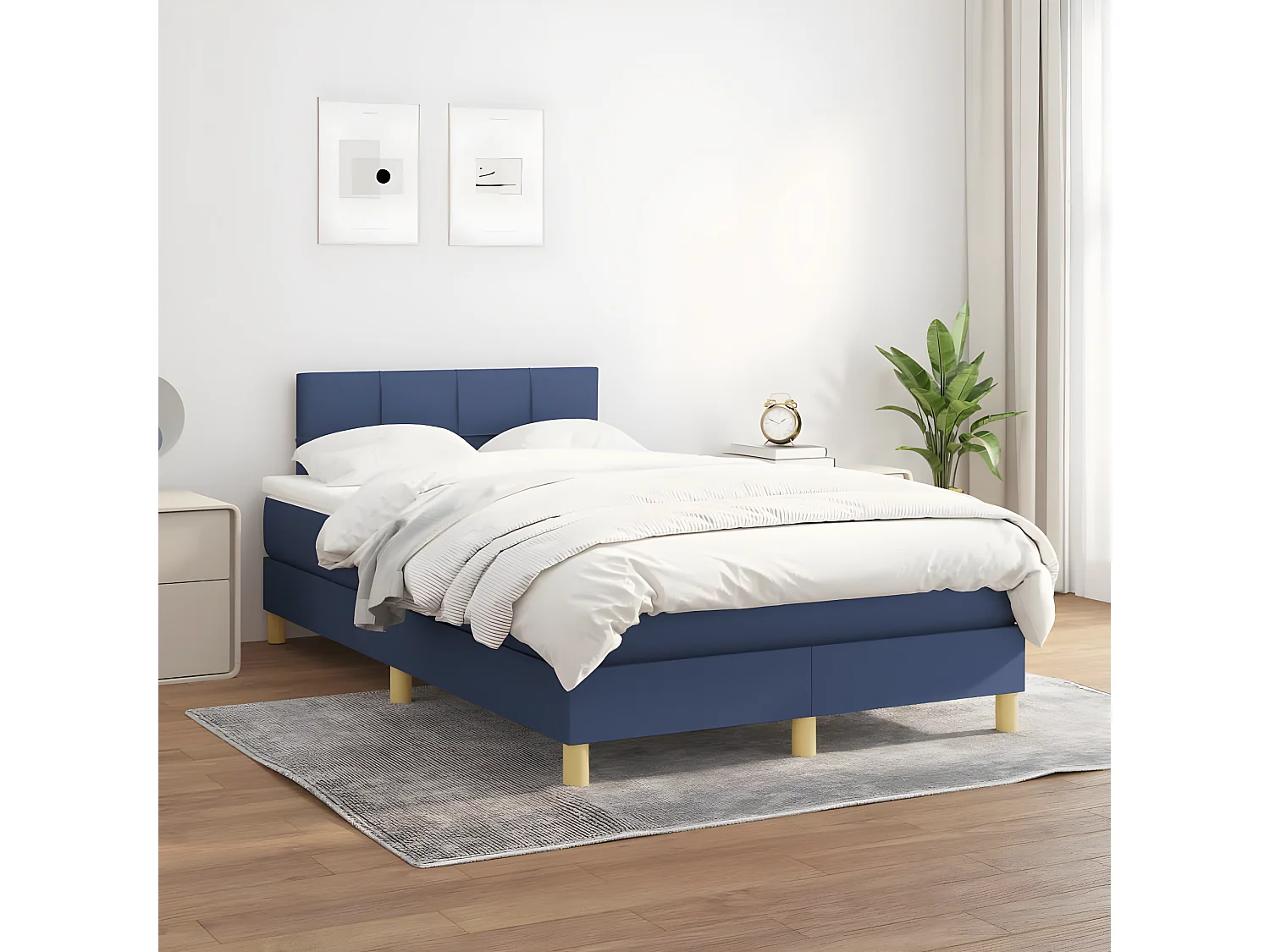 Lit à sommier tapissier avec matelas Bleu 120x200 Tissu