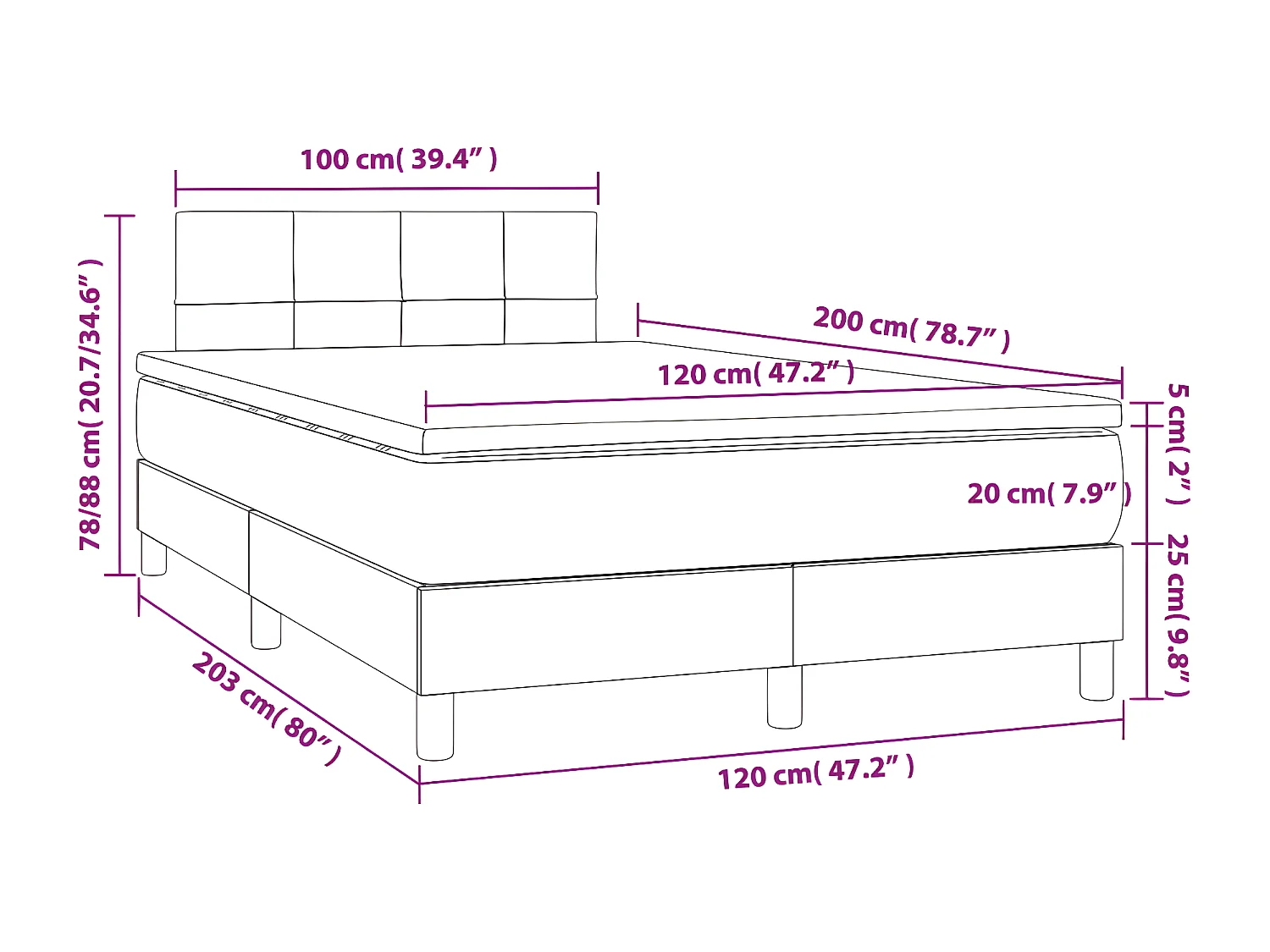 Lit à sommier tapissier avec matelas Bleu 120x200 Tissu
