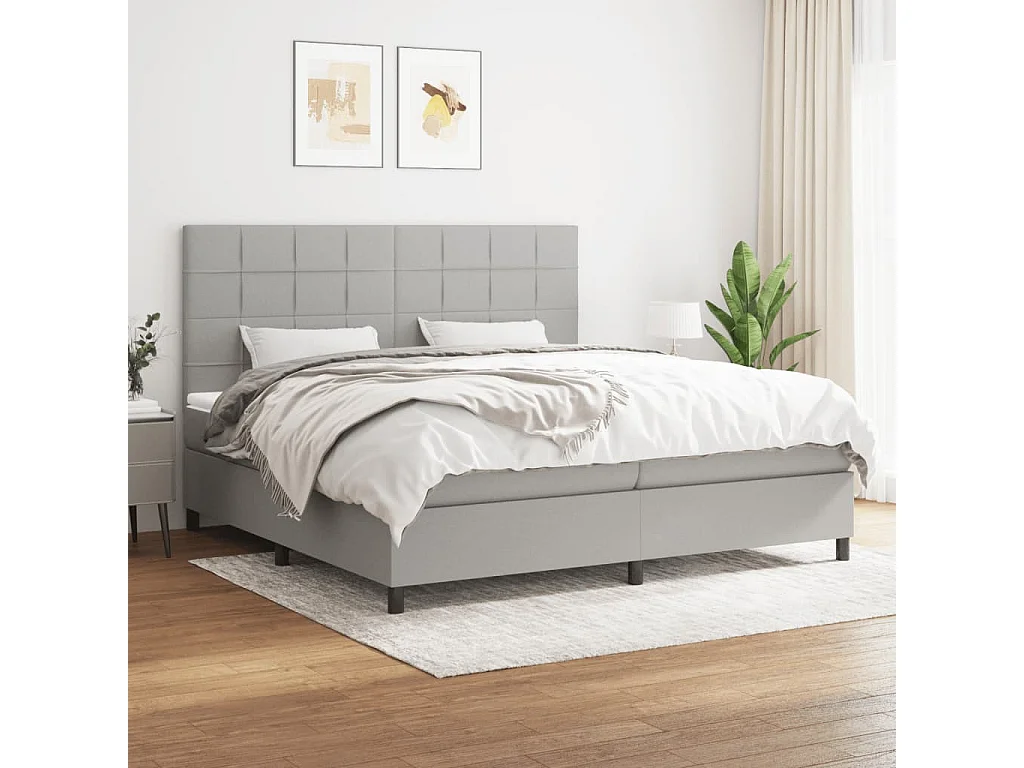 Lit à sommier tapissier avec matelas Gris clair 200x200 Tissu 12