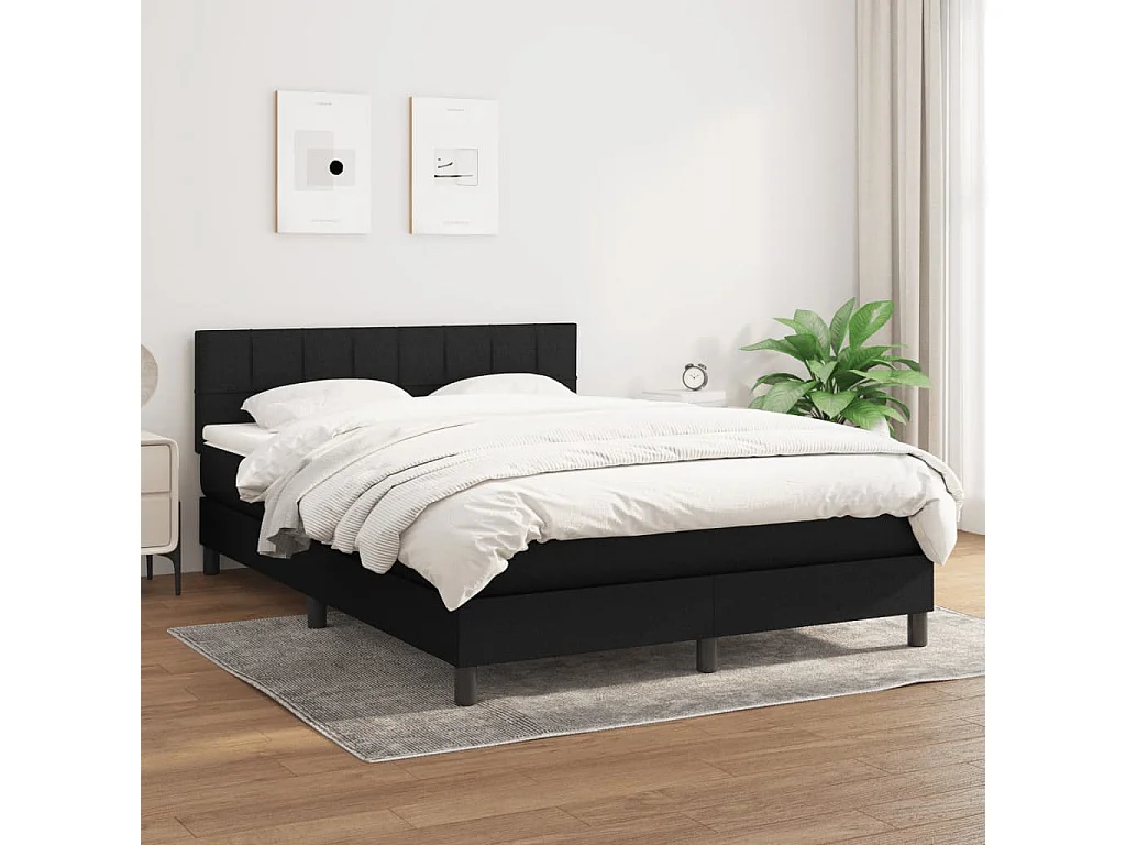 Lit à sommier tapissier avec matelas Noir 140x200 Tissu