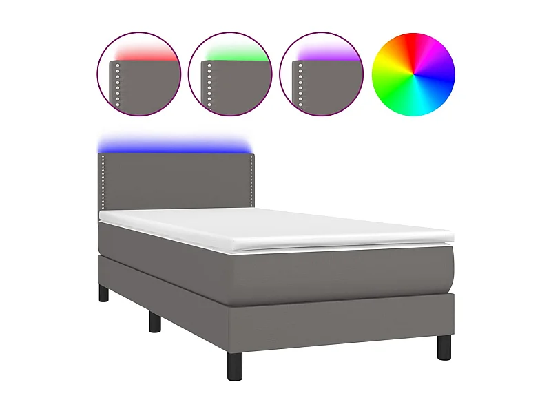 Lit à sommier tapissier avec matelas et LED Gris 80x200 Similicuir