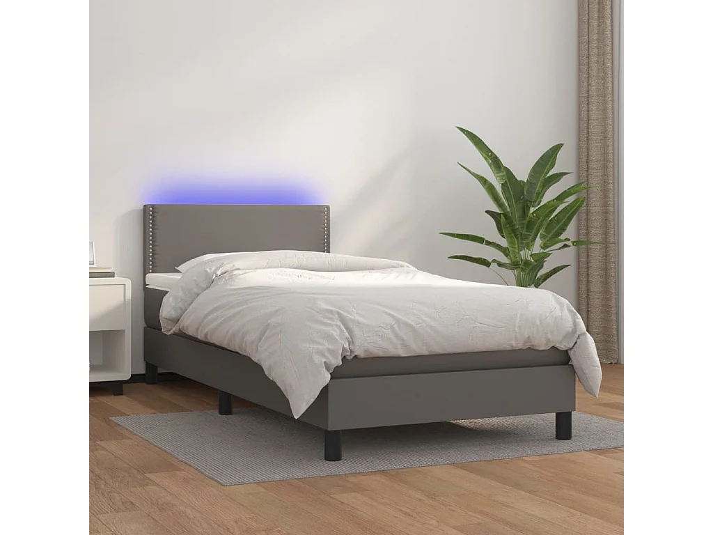 Lit à sommier tapissier avec matelas et LED Gris 80x200 Similicuir