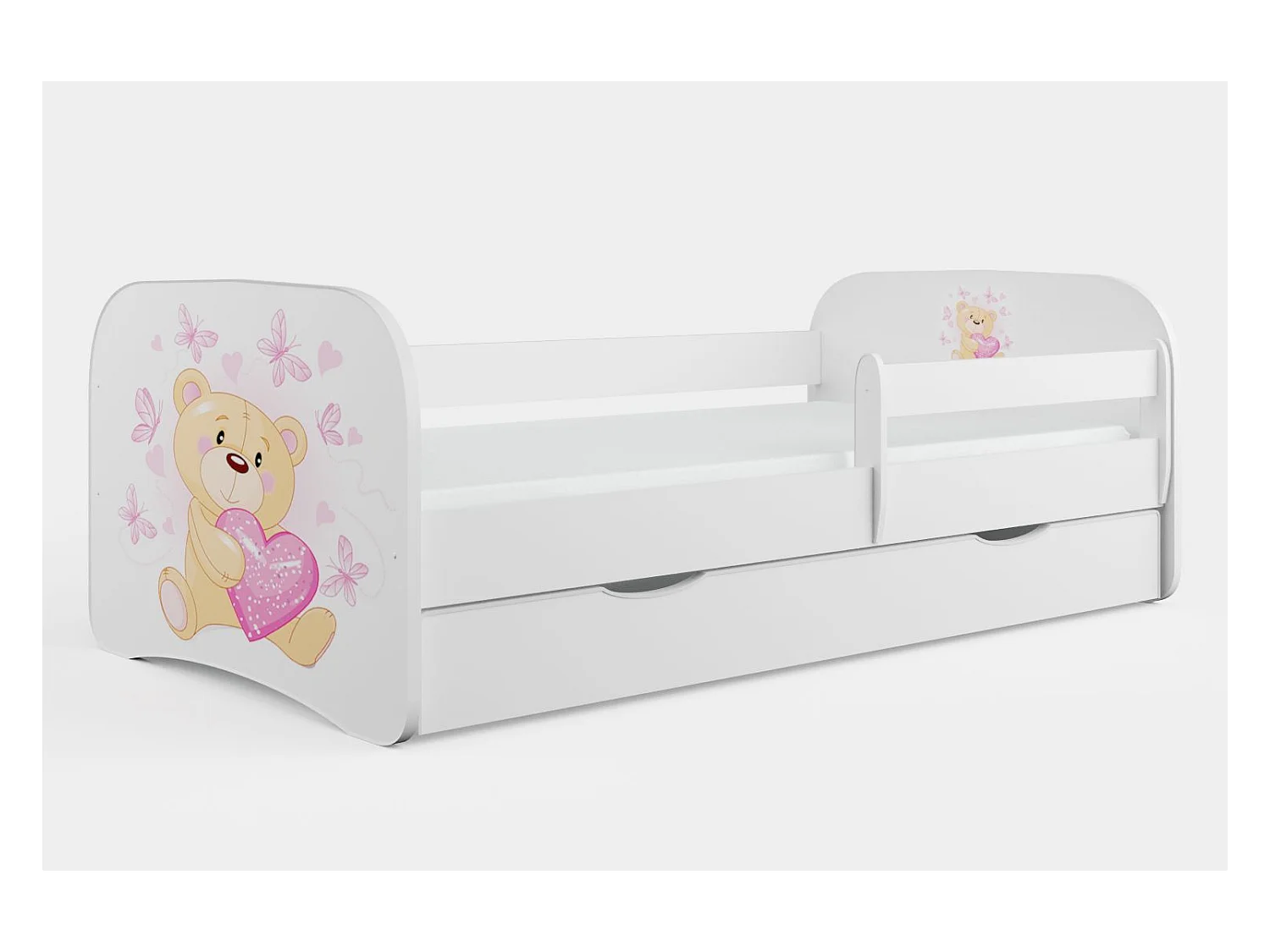 Lit enfant papillons avec sommiers et barrière de sécurité amovible Drimy-Matelas mousse-80x160