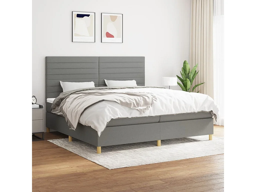 Lit à sommier tapissier avec matelas Gris foncé 200x200 Tissu 5