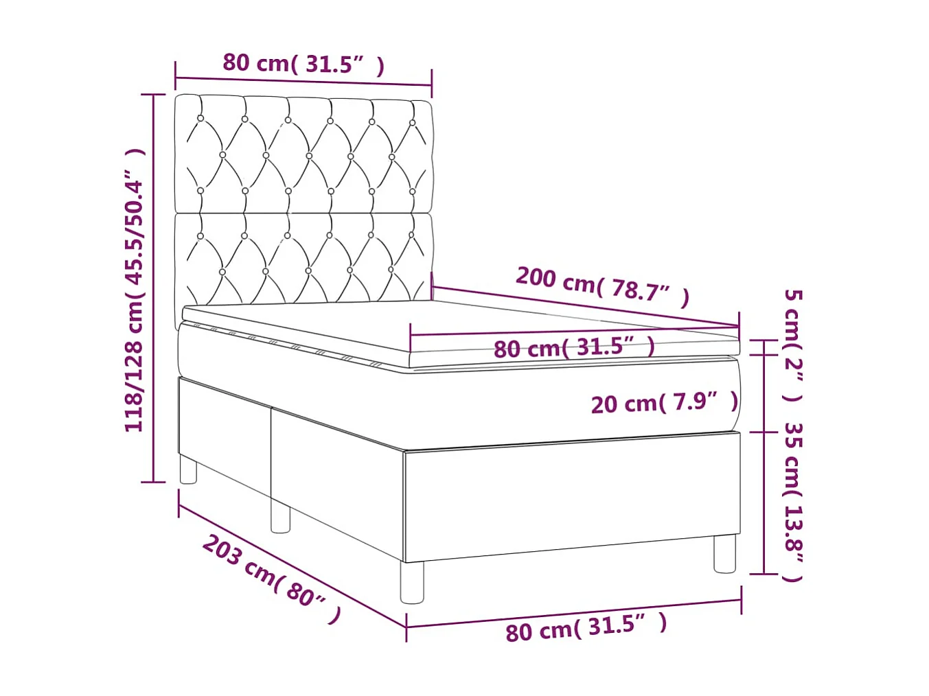 Lit à sommier tapissier avec matelas et LED Taupe 80x200 Tissu