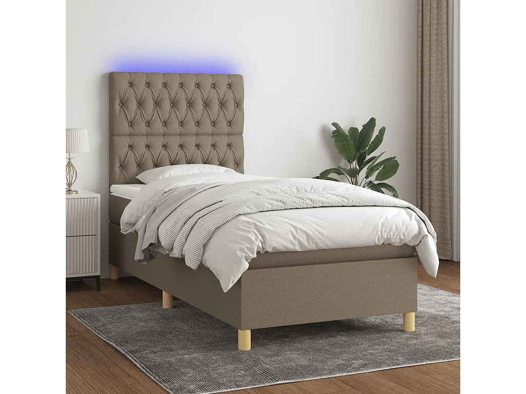 Lit à sommier tapissier avec matelas et LED Taupe 80x200 Tissu