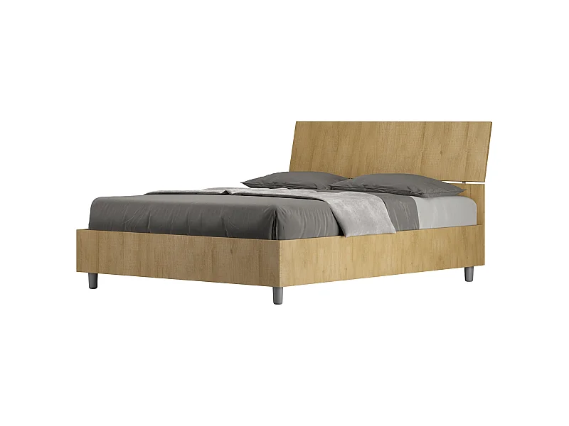 Lit double coffre 140x200 tête de lit inclinée chêne nature Demas