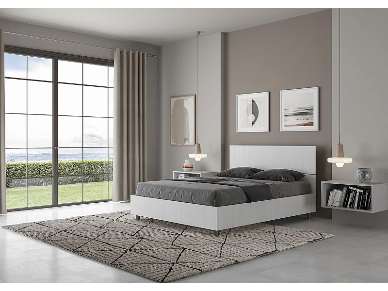 Bett ohne Lattenrost 140x200 gerades Kopfteil Esche weiß Demas