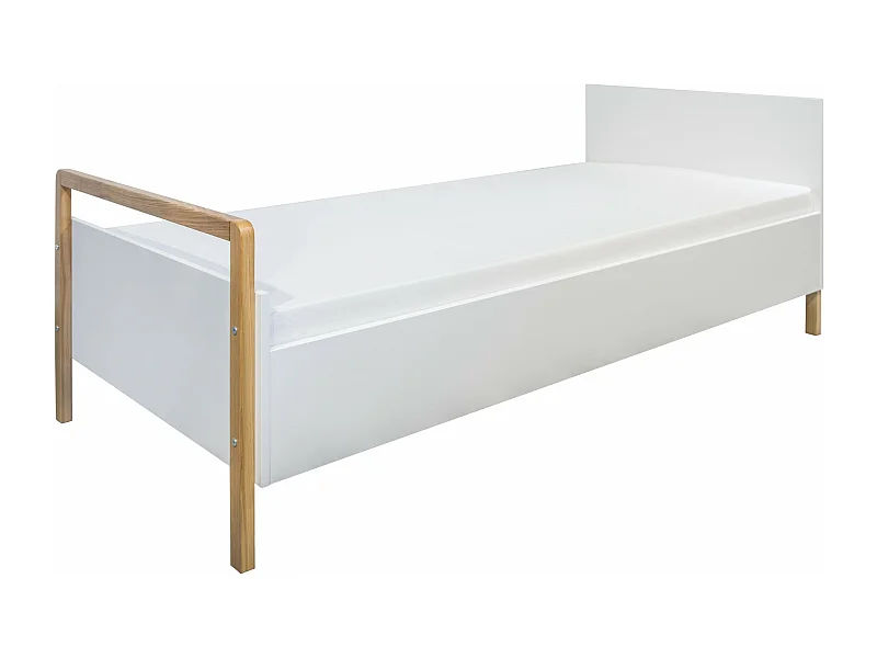 Cama infantil escandinava de madera de roble blanca y barnizada Vanka 80x180 cm-Colchones de espuma