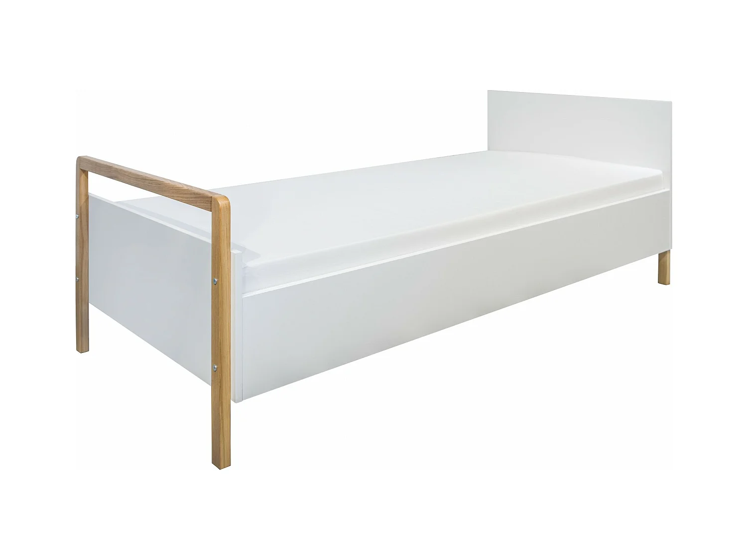 Lit enfant scandinave blanc et bois de chêne vernis Vanka 80x180-Matelas mousse