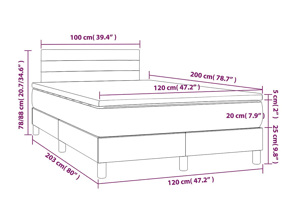 Lit à sommier tapissier avec matelas Noir 120x200 Tissu 3