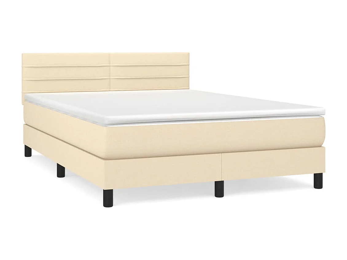 Lit à sommier tapissier avec matelas Crème 140x200 Tissu 2