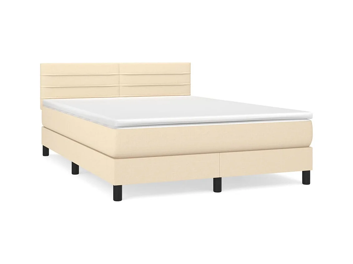 Lit à sommier tapissier avec matelas Crème 140x200 Tissu 2